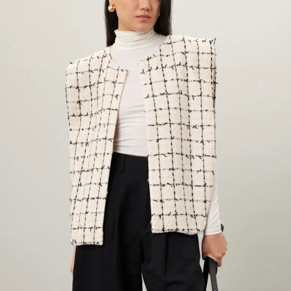 English Factory White Black Tweed Vest Boulce XL Boxy Oversized Designer $210 - Picture 2 of 10